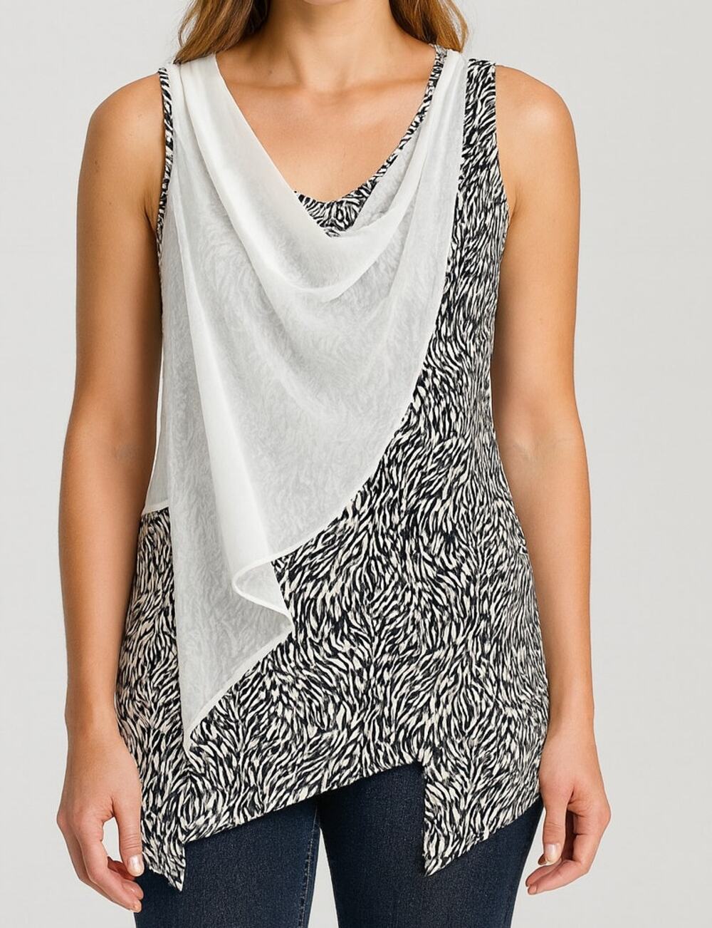 Clotheshead Womens Small Sleeveless Draped Top Black White